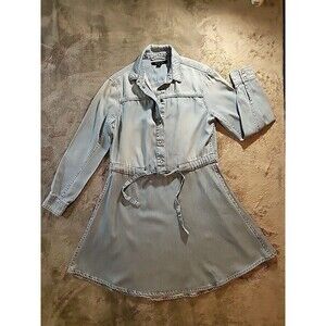 AllSaints Millie Denim Shirt Dress Size 2  Blue Gathered Waist Tie String
